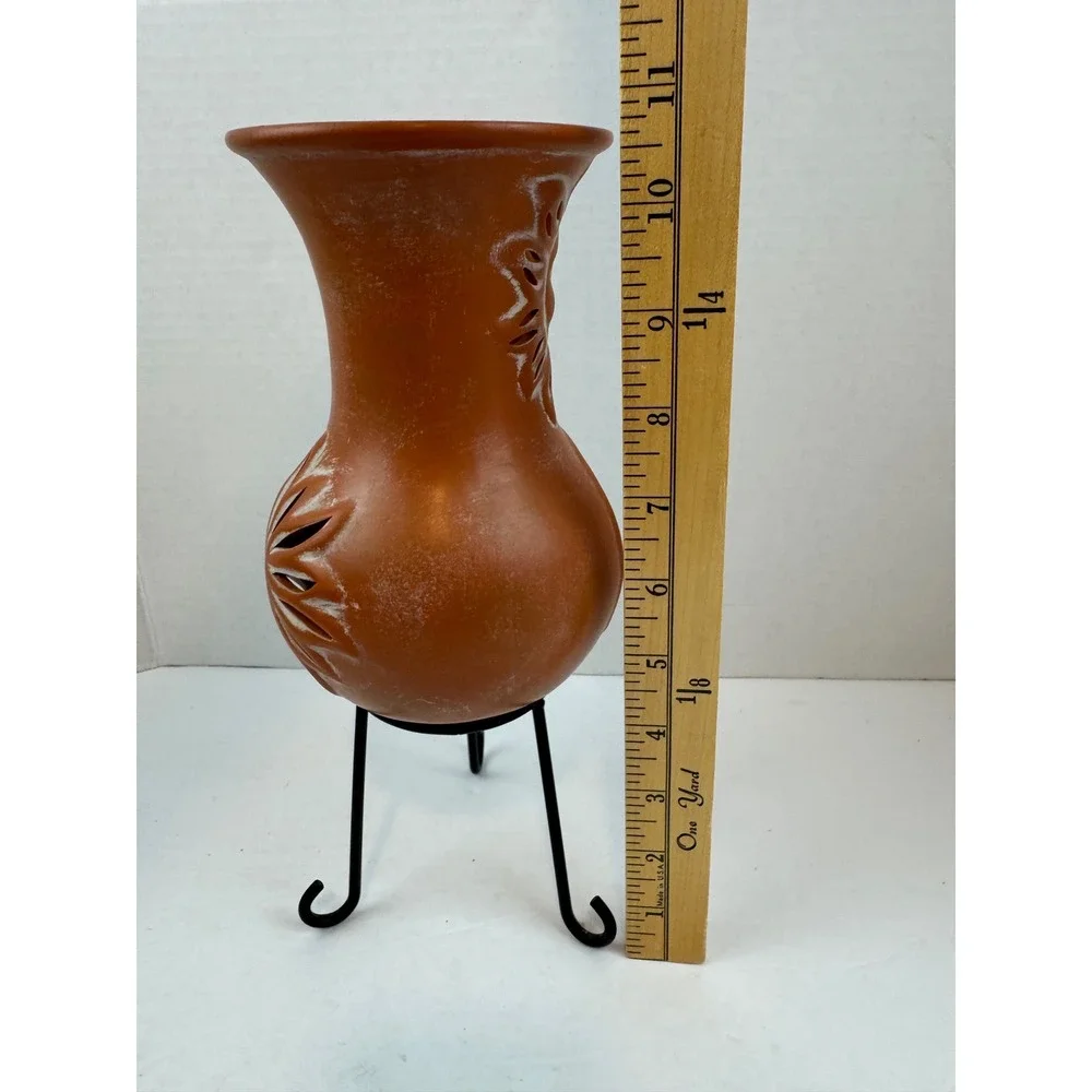 Terracotta celestial sun Chiminea Candle Holder with Iron Stand Southwestern